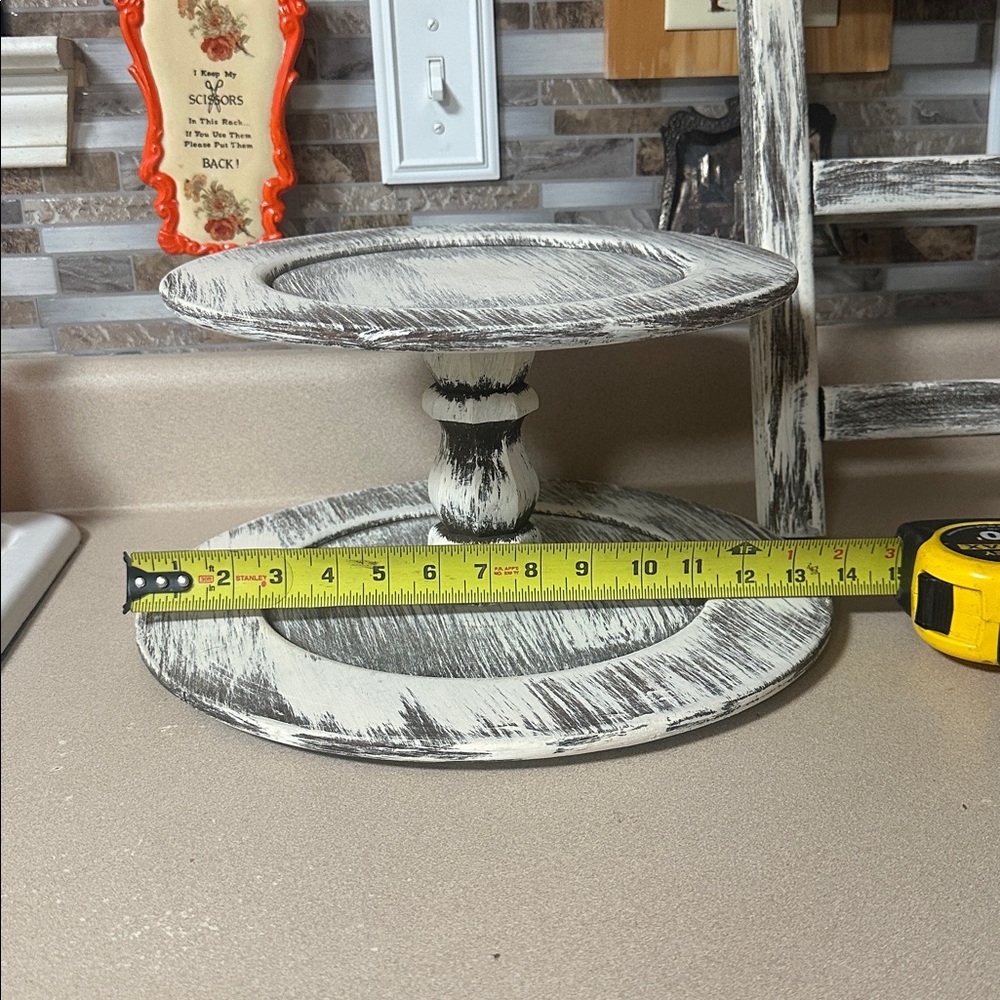 Rustic Distressed White and Black Cake Stand and Ladder Decor - Picture 2 of 8